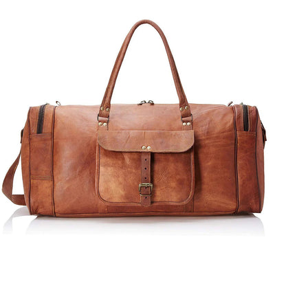 Classic Tan Leather Duffel Bag