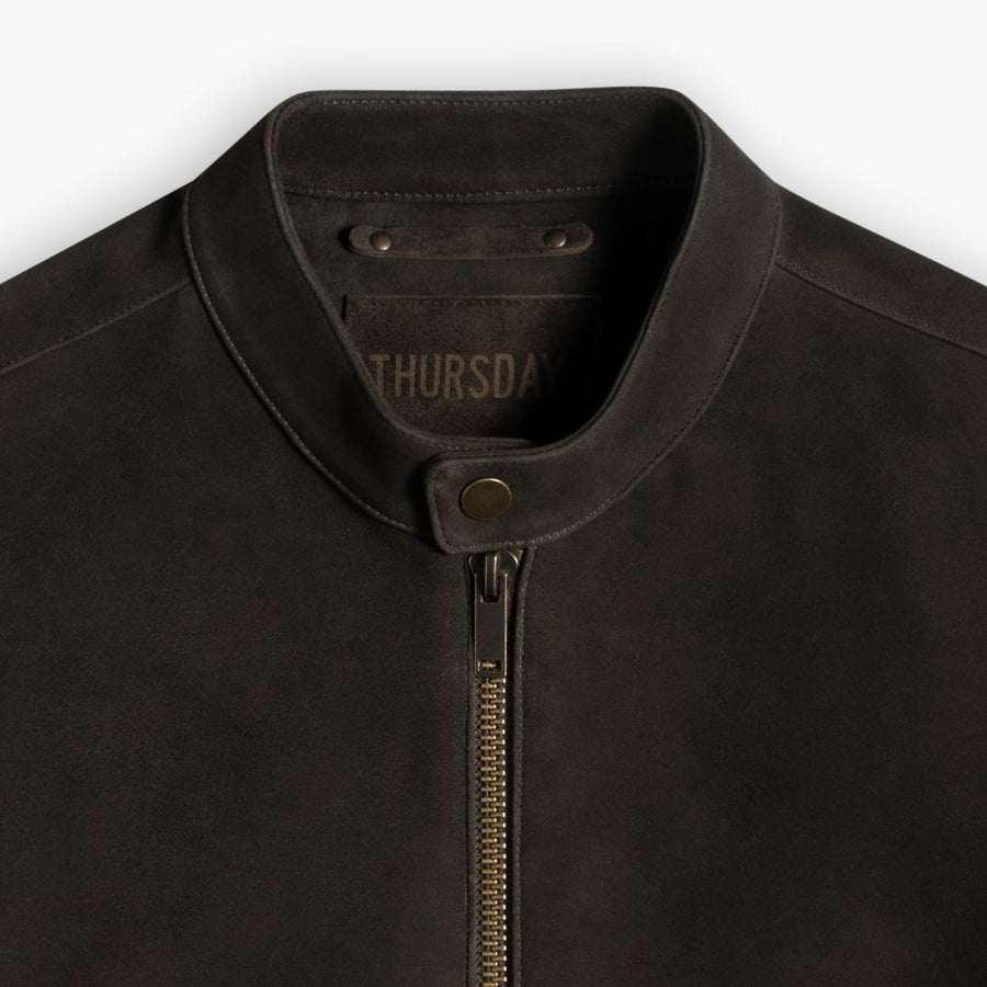 Racer Jacket | Dark Olive Suede