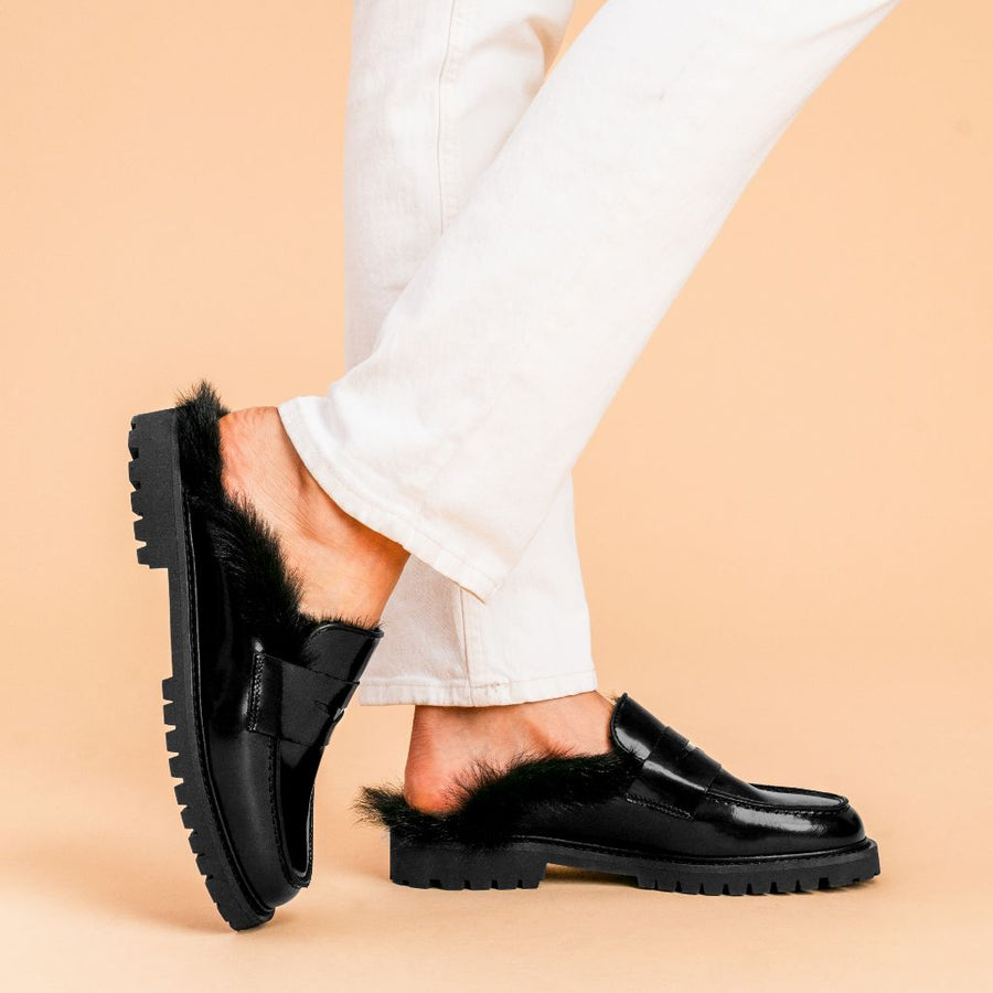 Penny Mule | Black Shearling