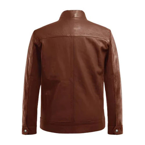 Men's Tan Veil Leather Biker Jacket