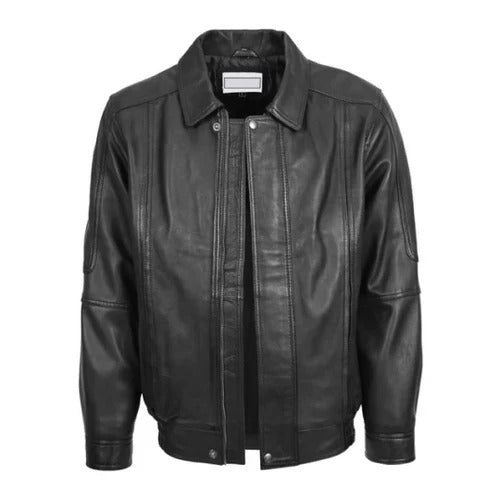 Men's Black Mirage Leather Bomber Jacket