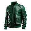 Men’s Green Sleeve Pocket Bomber Leather Jacket