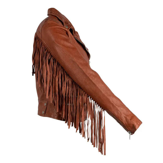 Women’s Orange Burnt Fringe Leather Jacket