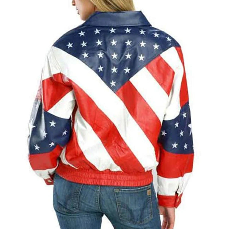 Women's American Flag Leather Jacket