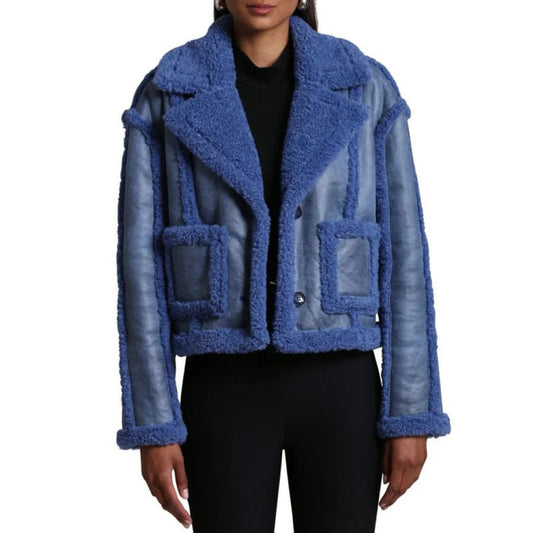 Women's Blue Fur Cropped Jacket