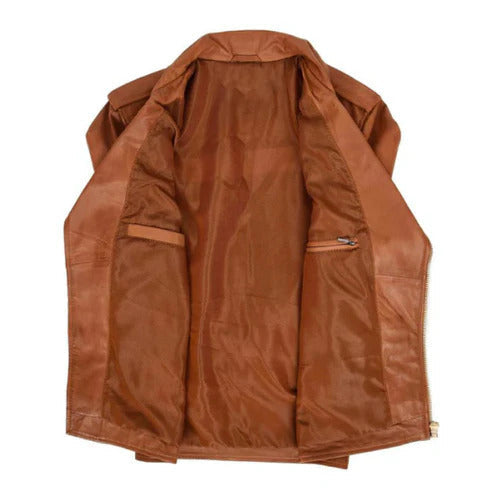 Men's Tan Brando Leather Biker Jacket