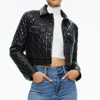 Women's Diamond Quilted Design Original Cropped Jacket