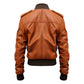 Men Tan Strap Pocket Bomber Leather Jacket