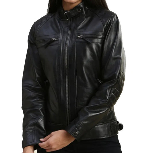 Women's Black Faux Biker Leather Jacket