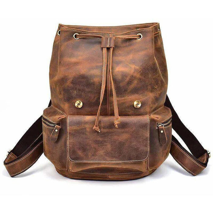 Buckled Flap Drawstring Leather Backpack