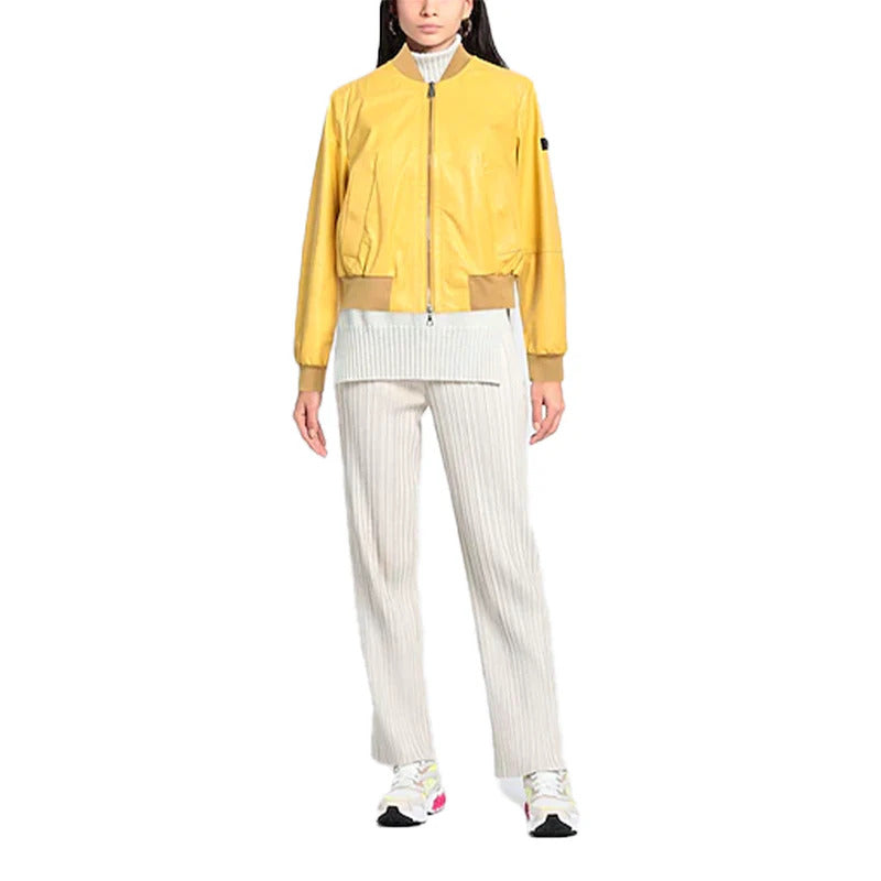 Women's Yellow Peuterey Bomber Leather Jacket