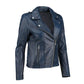 Women's Blue Zip-Up Handwaxed Moto Leather Jacket