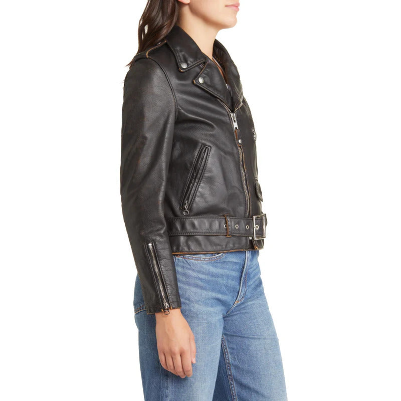 Women's Black Asymmetric Moto Leather Jacket