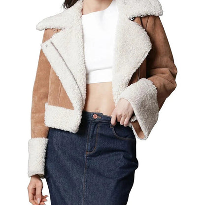 Women's Asymmetrical Suede Original Leather Cropped Jacket