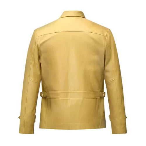 Men's Beige Burn Leather Jacket