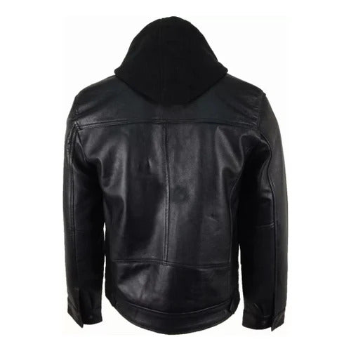 Men's Black Renegade Hooded Leather Jacket