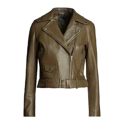 Women's Military Green Moto Biker Jacket