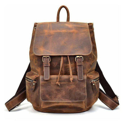 Buckled Flap Drawstring Leather Backpack