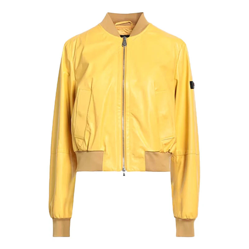 Women's Yellow Peuterey Bomber Leather Jacket