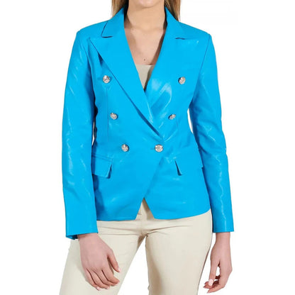 Women's Blue Breasted Leather Coat