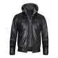 Men's Grey Hoodie Black Leather Jacket