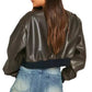 Women's Leather Oversized Cropped Bomber Jacket