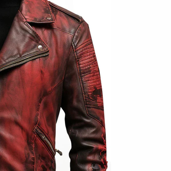 Men's Bloody Red Halloween Biker Leather Jacket