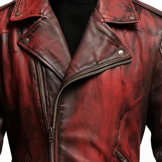 Men's Bloody Red Halloween Biker Leather Jacket