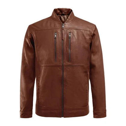 Men's Tan Veil Leather Biker Jacket