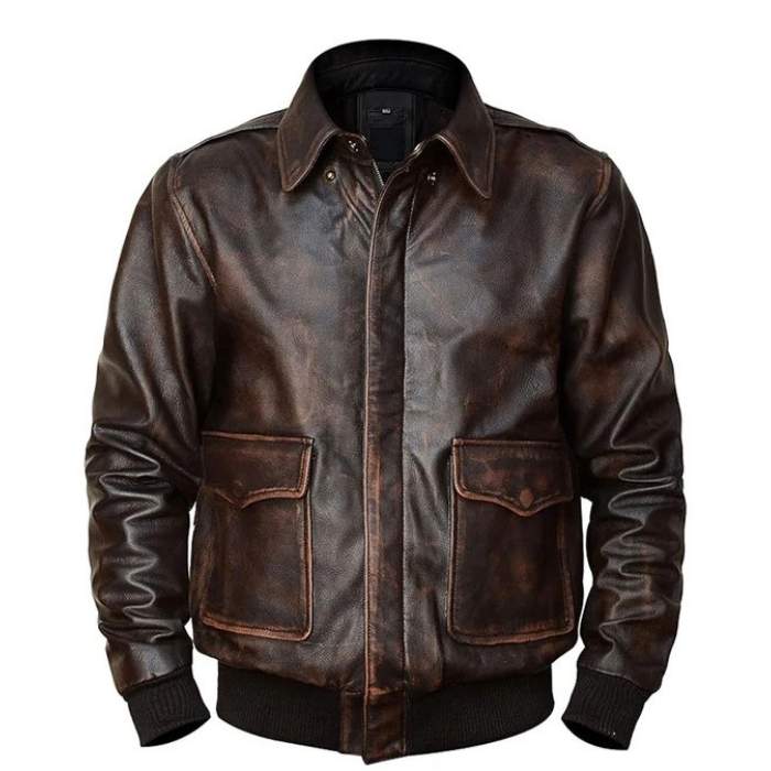 Men's Aviator A2 Distressed Leather Bomber Jacket