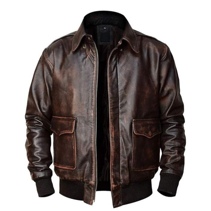 Men's Aviator A2 Distressed Leather Bomber Jacket