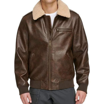 Men's Aviator Sherpa Collar Leather Bomber Jacket