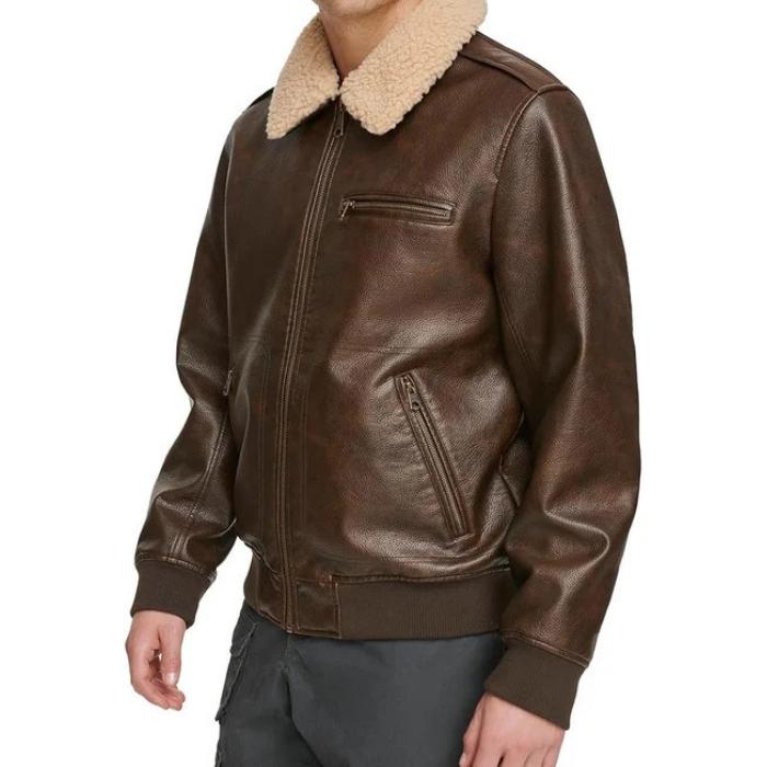 Men's Aviator Sherpa Collar Leather Bomber Jacket