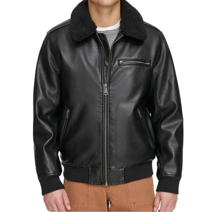 Men's Aviator Sherpa Collar Leather Bomber Jacket