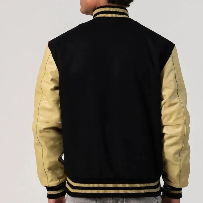Black Wool Varsity Jacket & Vegas Gold Leather Sleeves