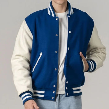 Royal Blue & White All-Wool Customizable Varsity Jacket