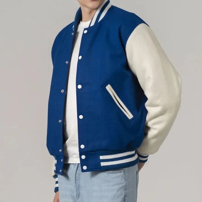 Royal Blue & White All-Wool Customizable Varsity Jacket