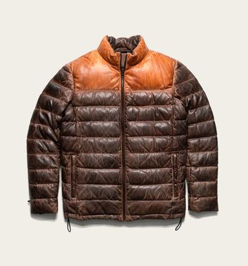 Bridger Men's Tan and Brown Leather Puffer Jacket