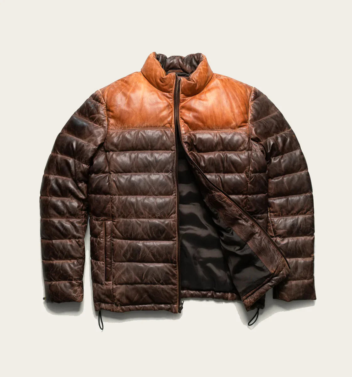 Bridger Men's Tan and Brown Leather Puffer Jacket