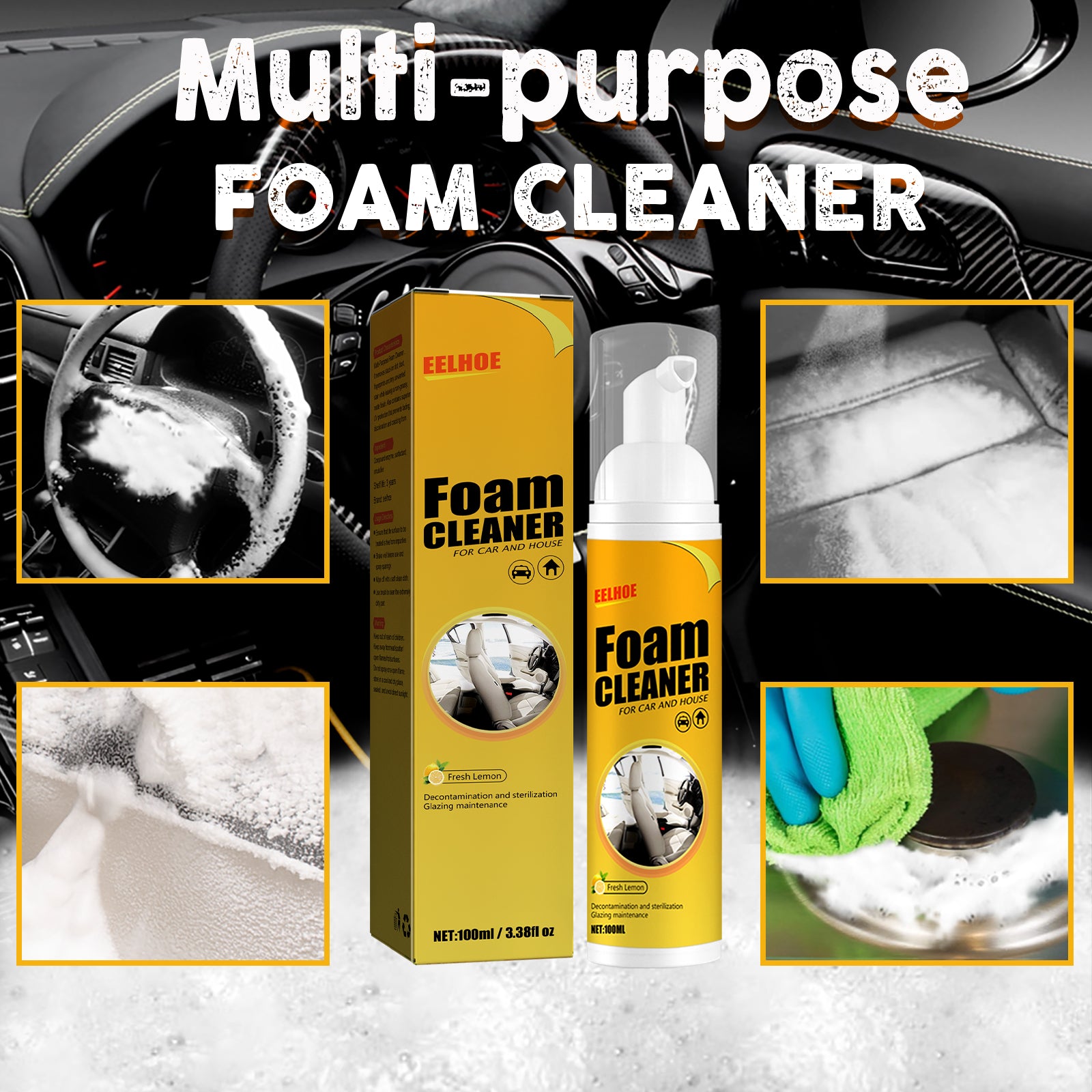Automotive Steering Wheel Foam Cleaner, Leather Seat Supplies Decontamination Multi-Functional Interior Cleaner
