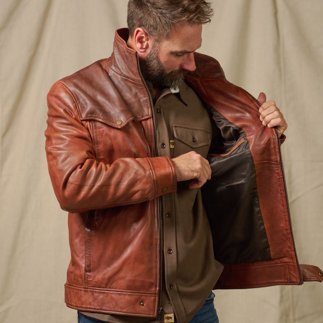 Western Elkhorn Leather Jacket | Distressed Brown & Chestnut
