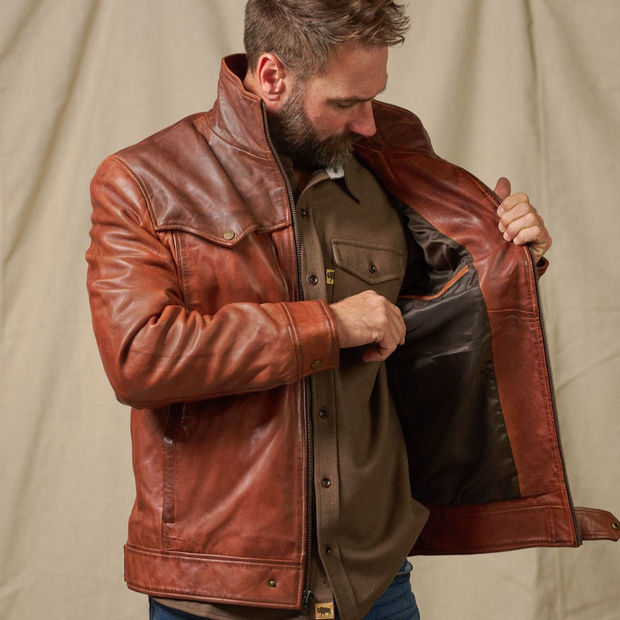 Western Elkhorn Leather Jacket | Distressed Brown & Chestnut
