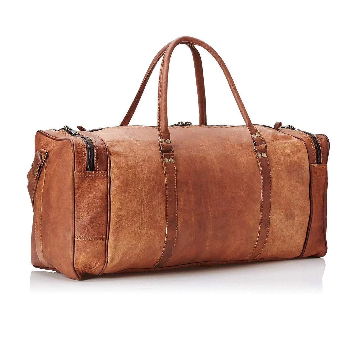 Classic Tan Leather Duffel Bag