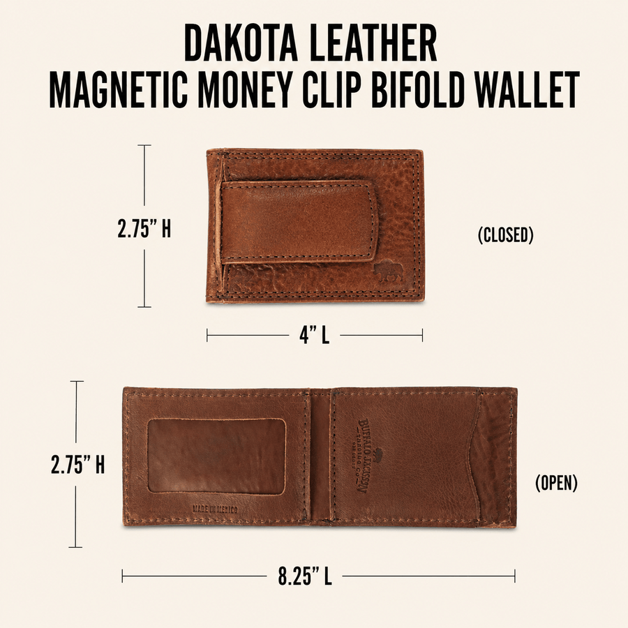 Dakota Leather Magnetic Money Clip Bifold Wallet | Chestnut Brown