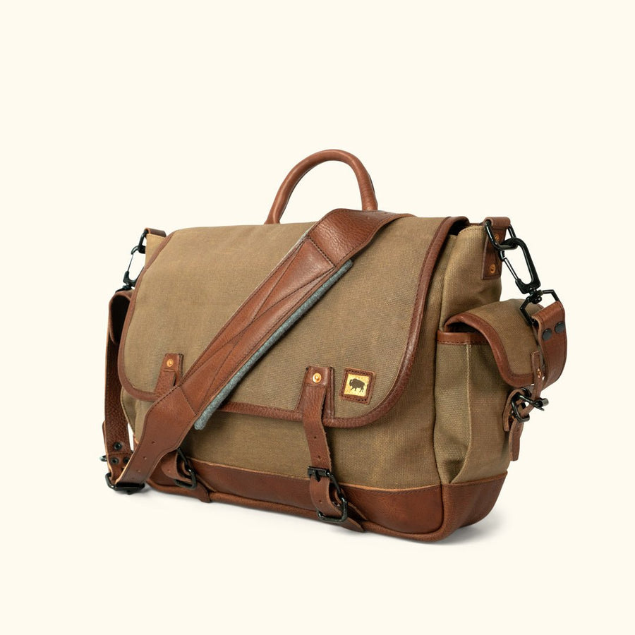 Dakota Waxed Canvas Messenger Bag | Field Khaki w/ Chestnut Brown Leather