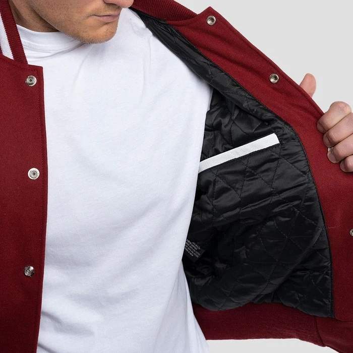 Deep Red Wool Body & Bright White Leather Sleeves Varsity Jacket