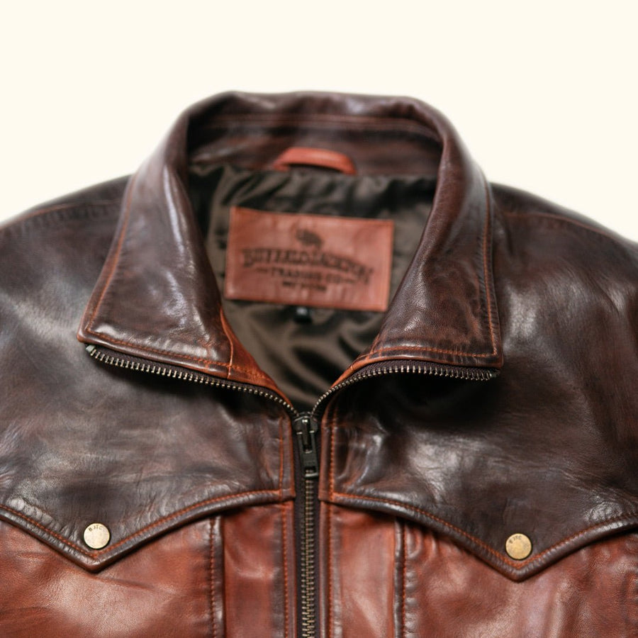Western Elkhorn Leather Jacket | Distressed Brown & Chestnut