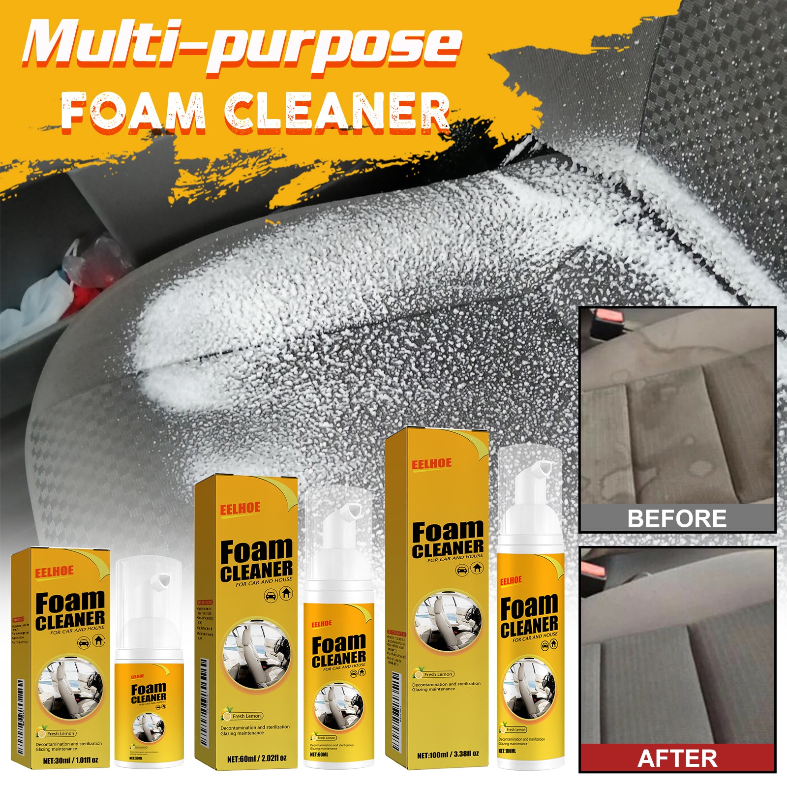 Automotive Steering Wheel Foam Cleaner, Leather Seat Supplies Decontamination Multi-Functional Interior Cleaner