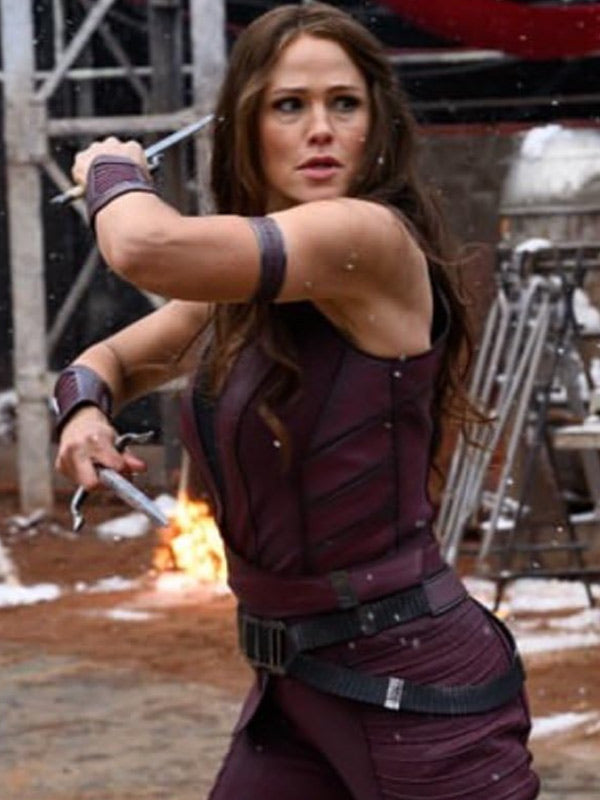 Jennifer Garner Deadpool & Wolverine Maroon Leather Vest (Inspired Style)