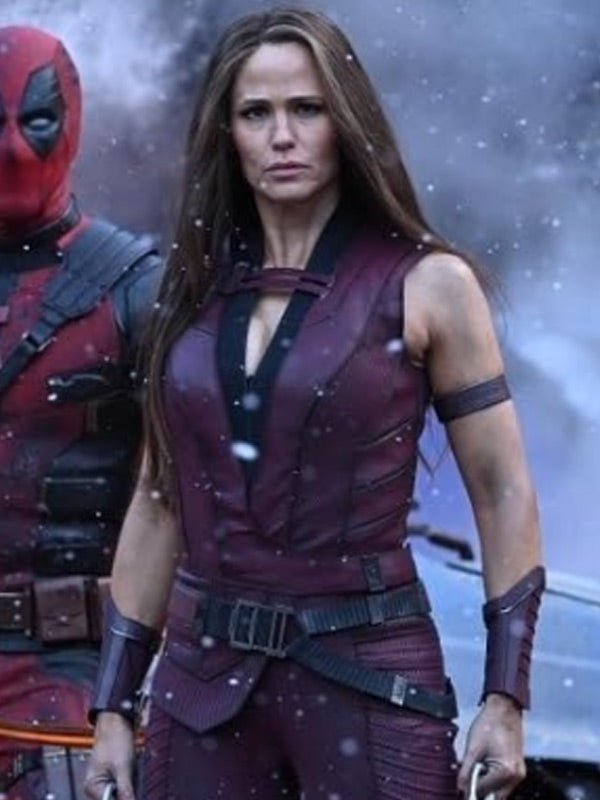 Jennifer Garner Deadpool & Wolverine Maroon Leather Vest (Inspired Style)